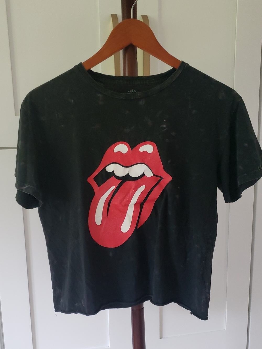 the Rolling Stones Black Tee with White Logo Print